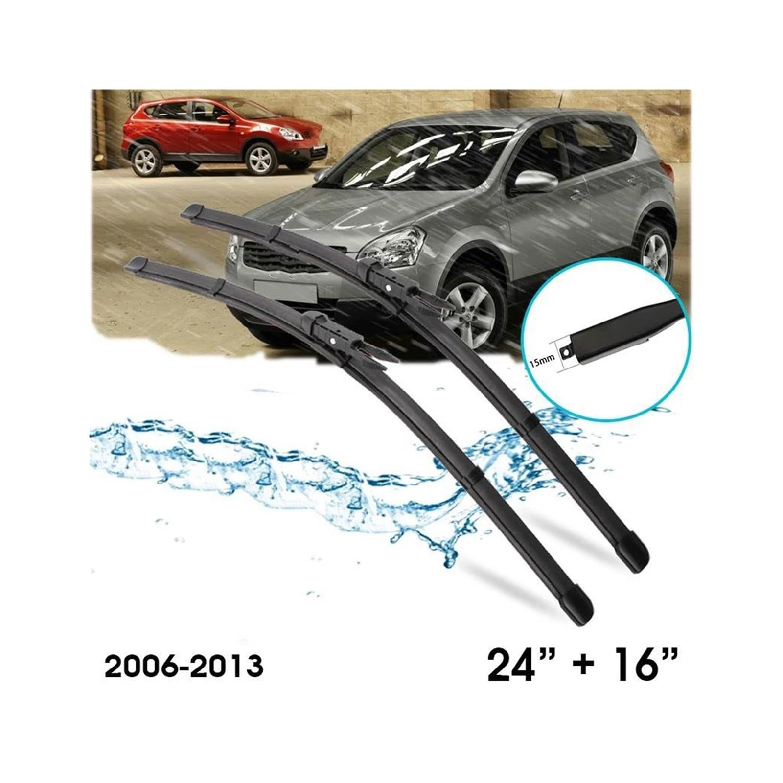 Escobillas Limpiaparabrisa Para Para Qashqai J10 2006-2013 Escobilla Limpiaparabrisas Delantera Coche Limpiaparabrisas Automático Ventana Delantera 24"+16"