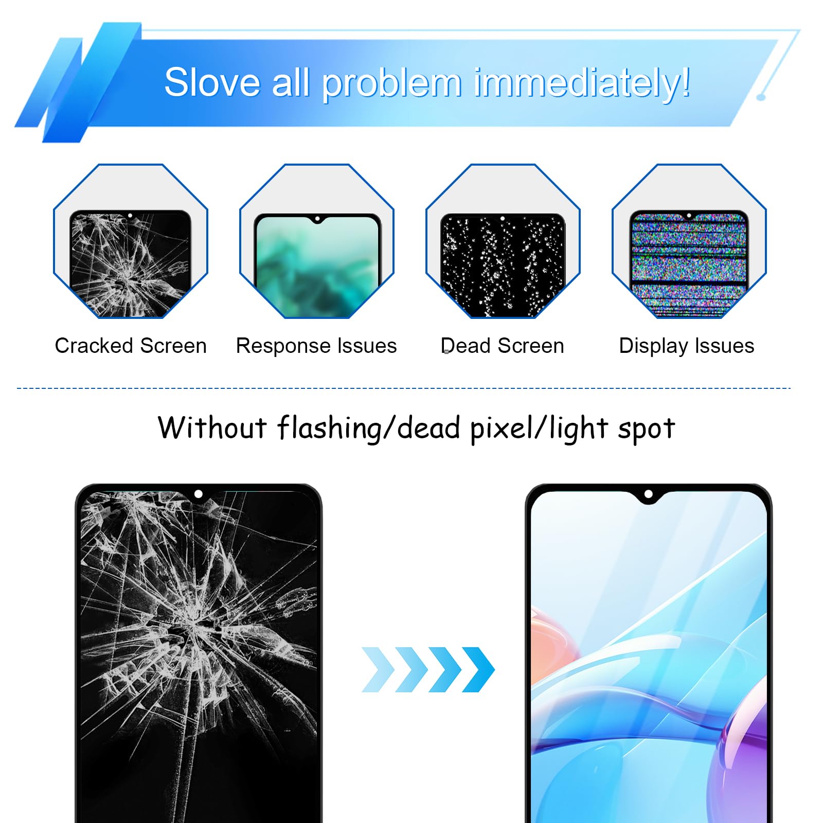 Dinow - Pantalla para Samsung Galaxy A15 4G / 5G, pantalla de repuesto para Samsung A15 LCD táctil SM-A155F SM-A155M SM-A156B SM-A156P SM-A156U digitalizador con marco (con herramienta de reparación)