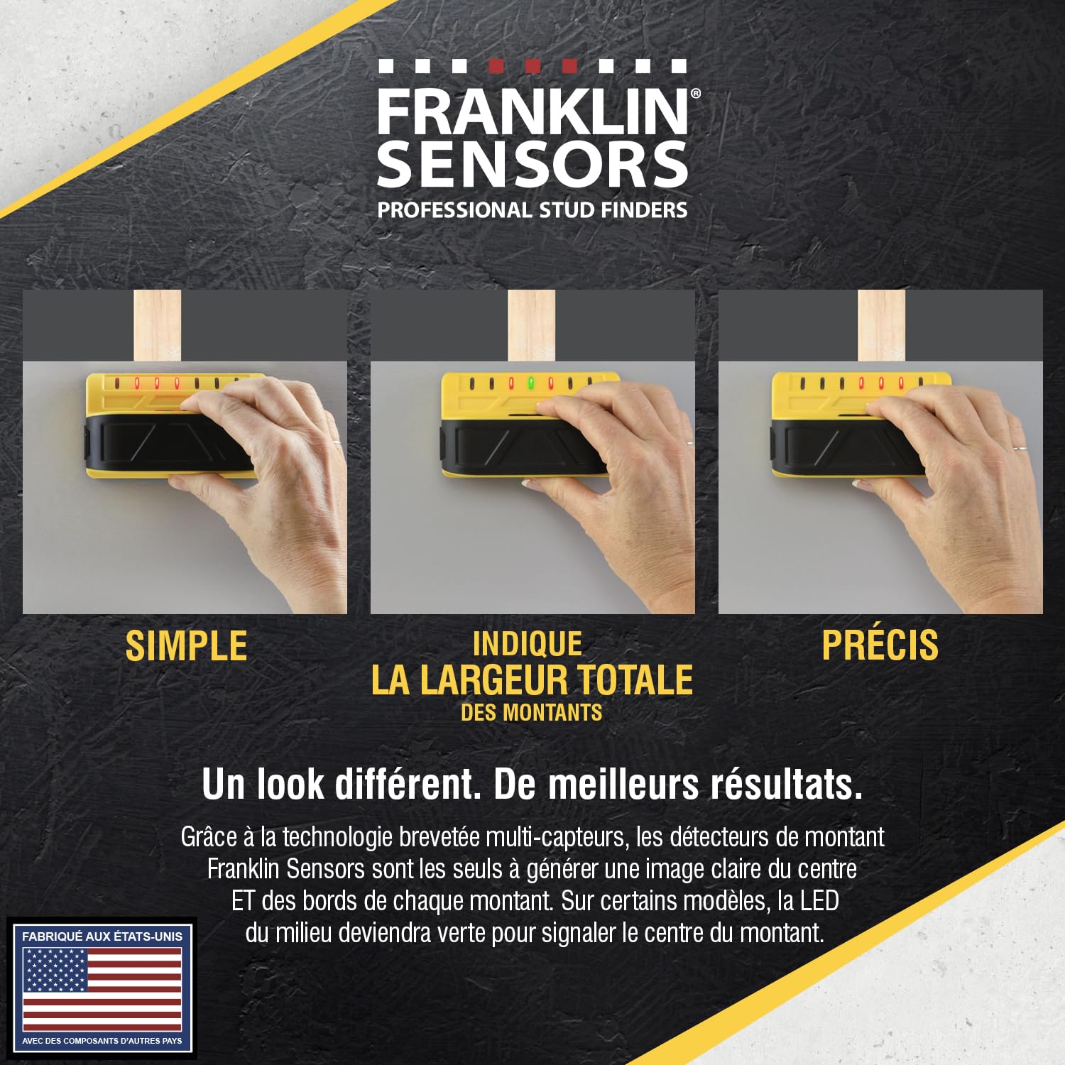 Franklin Sensors ProSensor M70 Détecteur de Montants Professionnel avec 7 capteurs pour Une précision maximale Détecte Les Clous en Bois et métal avec Une Vitesse Incroyable Jaune
