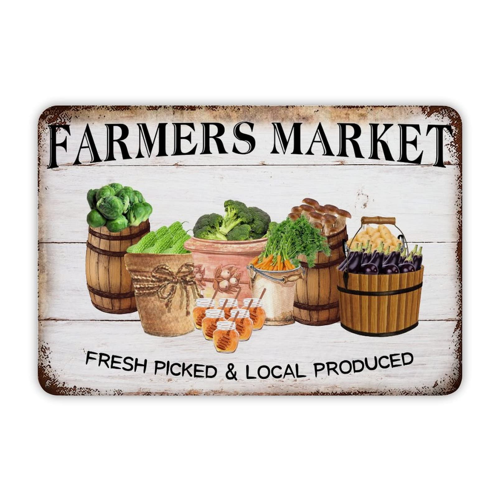 Farmers Market Fresh Picked & Local Produced Vintage Metal Tin Sign 12x8 inch Aluminum Sign for Kitchen Bars Restaurants Cafes Pubs Wall Decor