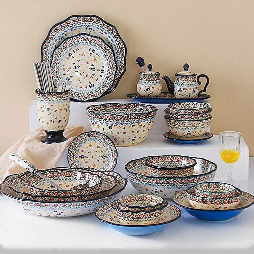 Duszpasterski, ręcznie malowany zestaw zastawy stołowej, elegancki zestaw talerzy i misek na wesela, spotkania domowe i kuchenne, wyjątkowy ceramiczny zestaw obiadowy dla przyjaciół i rodziny