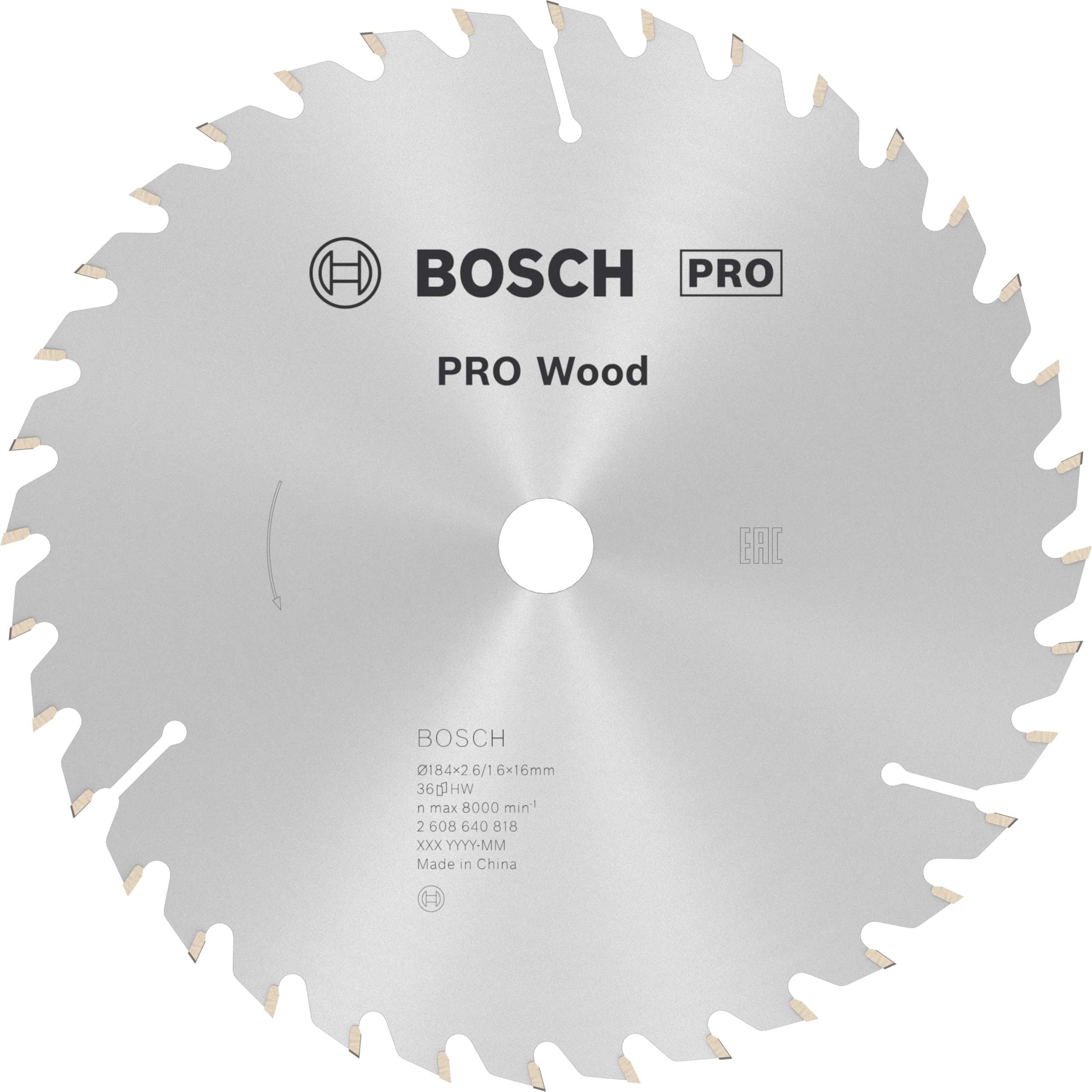 Bosch 2608640818 Optiline Wood Circular Hand Saw Blade, 184mm x 2.6mm x 16mm, 36 Teeth, Silver