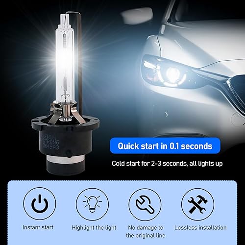 Miniatura 5 de Fogfar 2 bombillas halógenas para automóvil, bombillas de repuesto originales D2S de 6000 K, bombillas superbrillantes de 35 W, bombillas