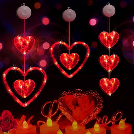 Homeleo 3-Pack Red Heart Window Lights for Expressing Valentine's Love