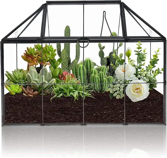 Homtone Large Geometric Terrarium Glass - Black House Shape Planter for Succulents