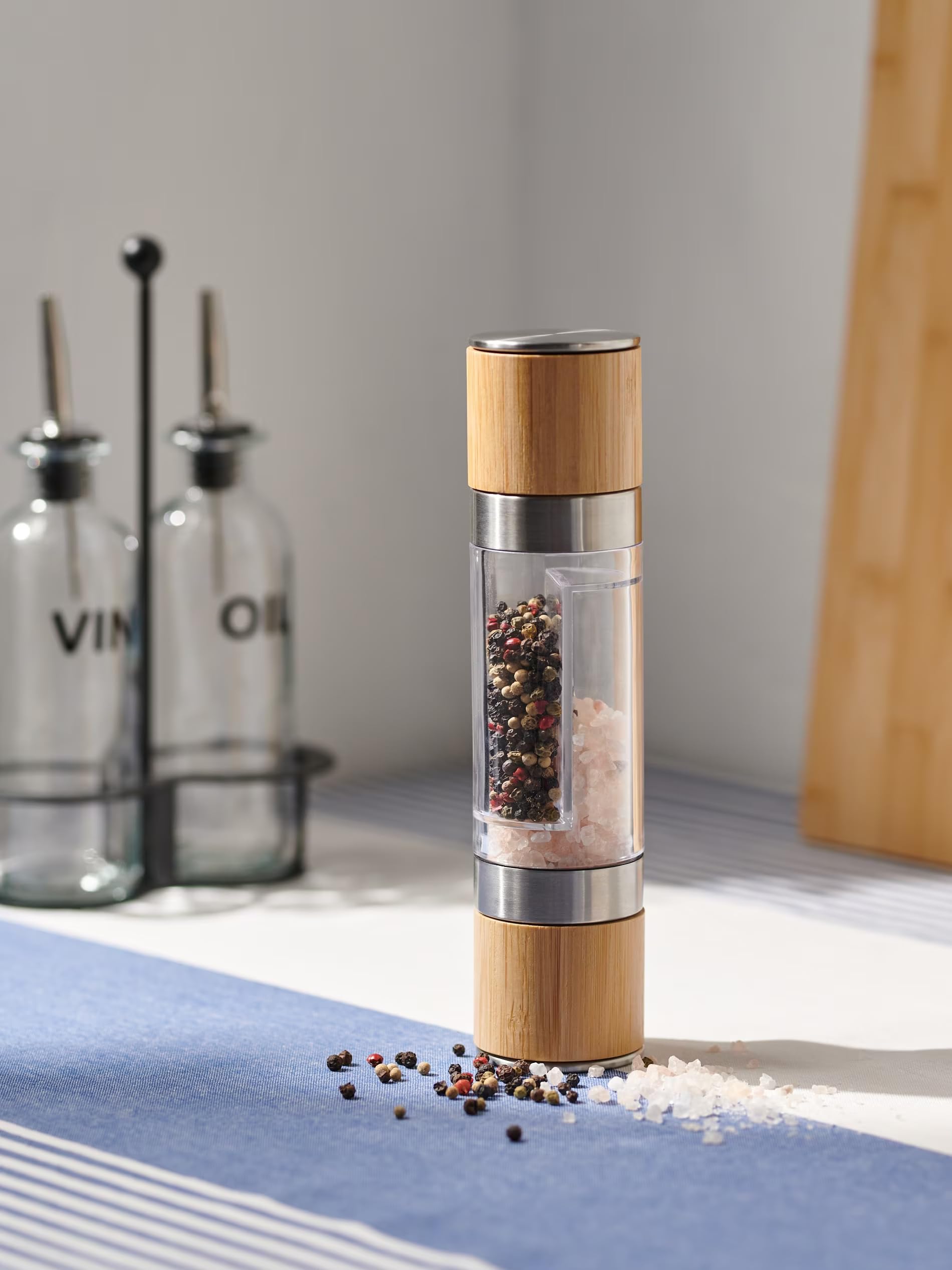 2-in-1 Wood Salt and Pepper Mill - Spice Mill with Grinder -Combo Mill, Rotor and Dual Clear Acrylic Chamber Spice Grinder Shakers Refillable with Adjustable - Salt &Pepper Grinder- 1 — Amazon image 2