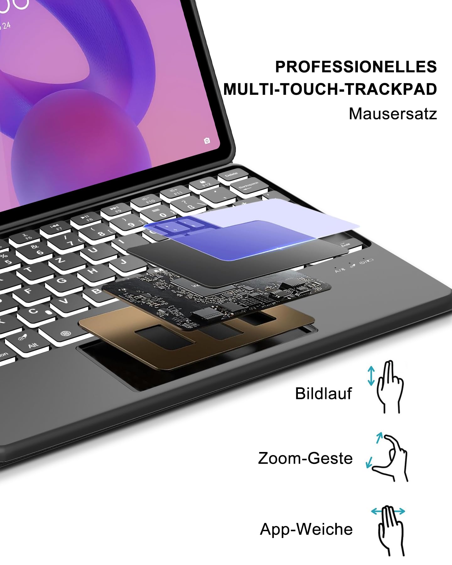 Für Lenovo Idea Tab 11" Hülle mit Touchpad & Beleuchtung QWERTZ | Mit 7-Farben Beleuchtung & Touchpad - Premium für Produktivität, Für Lenovo Idea Tab 11 Hülle mit Tastatur Schwarz