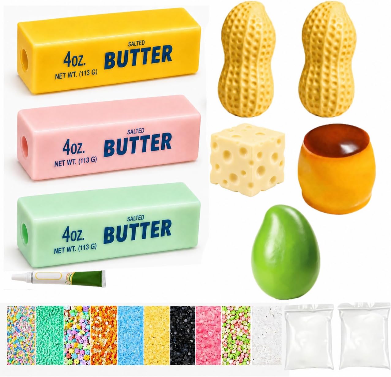 8PCS Squishy Making Kit, DIY Squishy Maker Kit with Cheese Butter Mango Peanut Squishies Skins, Make Your Own Squishy ASMR Stress Ball Making Kit with Plugs, Air Pump and Expander Tool (8pcs-b) — image 1