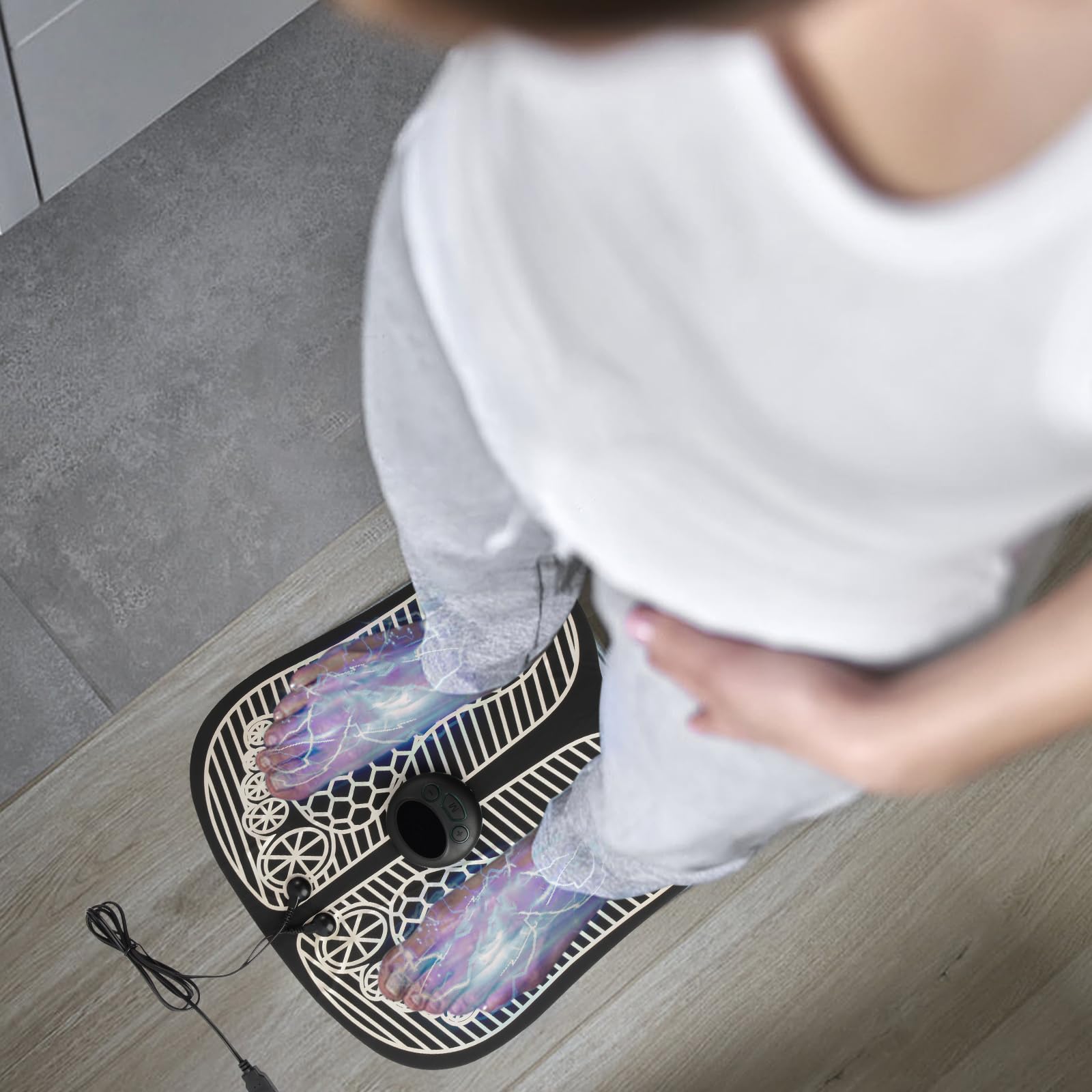 EMS masażer stóp z funkcją ogrzewania, 8 trybów i 19 intensywności, dotykanie, masaż Shiatsu, do bólu mięśni i relaksu