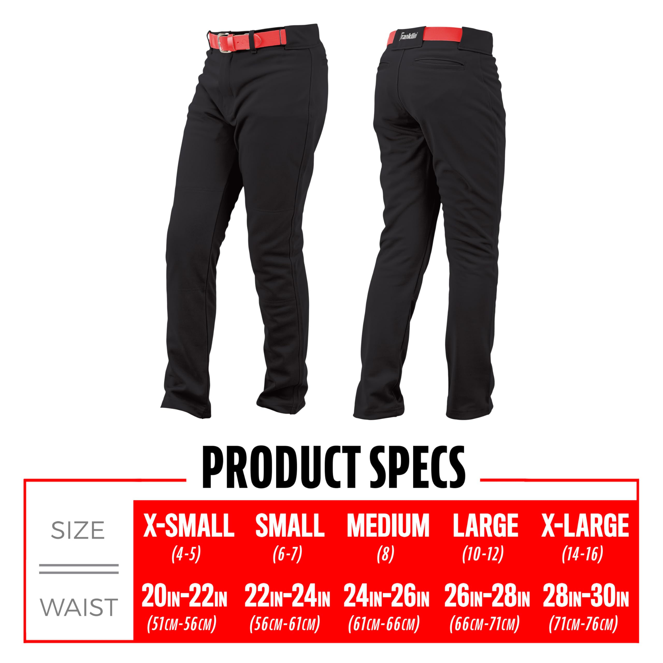 Franklin Sports Youth Baseball + Softball Pants - Relaxed Black Baseball Pants for Kids - Boys + Girls Relaxed Style Baseball + Softball Pants with Belt Loop - Black - Youth Medium