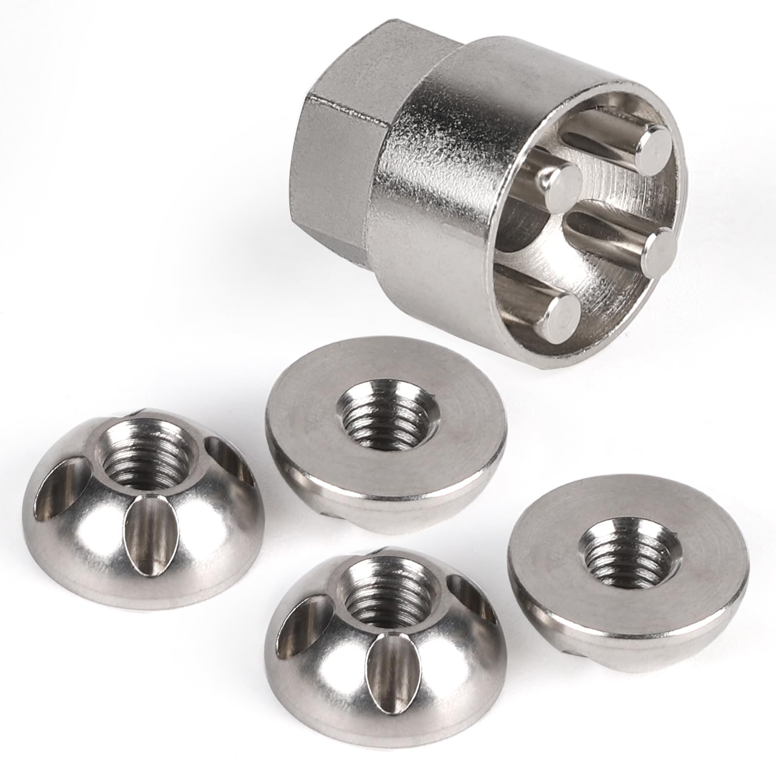 DBREAKS Dado Antifurto M8 4 Fori, Dado di Sicurezza Antifurto in Acciaio Inox (4 Dadi, 1 Noci M6), Dadi di Sicurezza Antifurto per Tenda da Tetto, Portabici, Impianto Solare, per Auto e Casa
