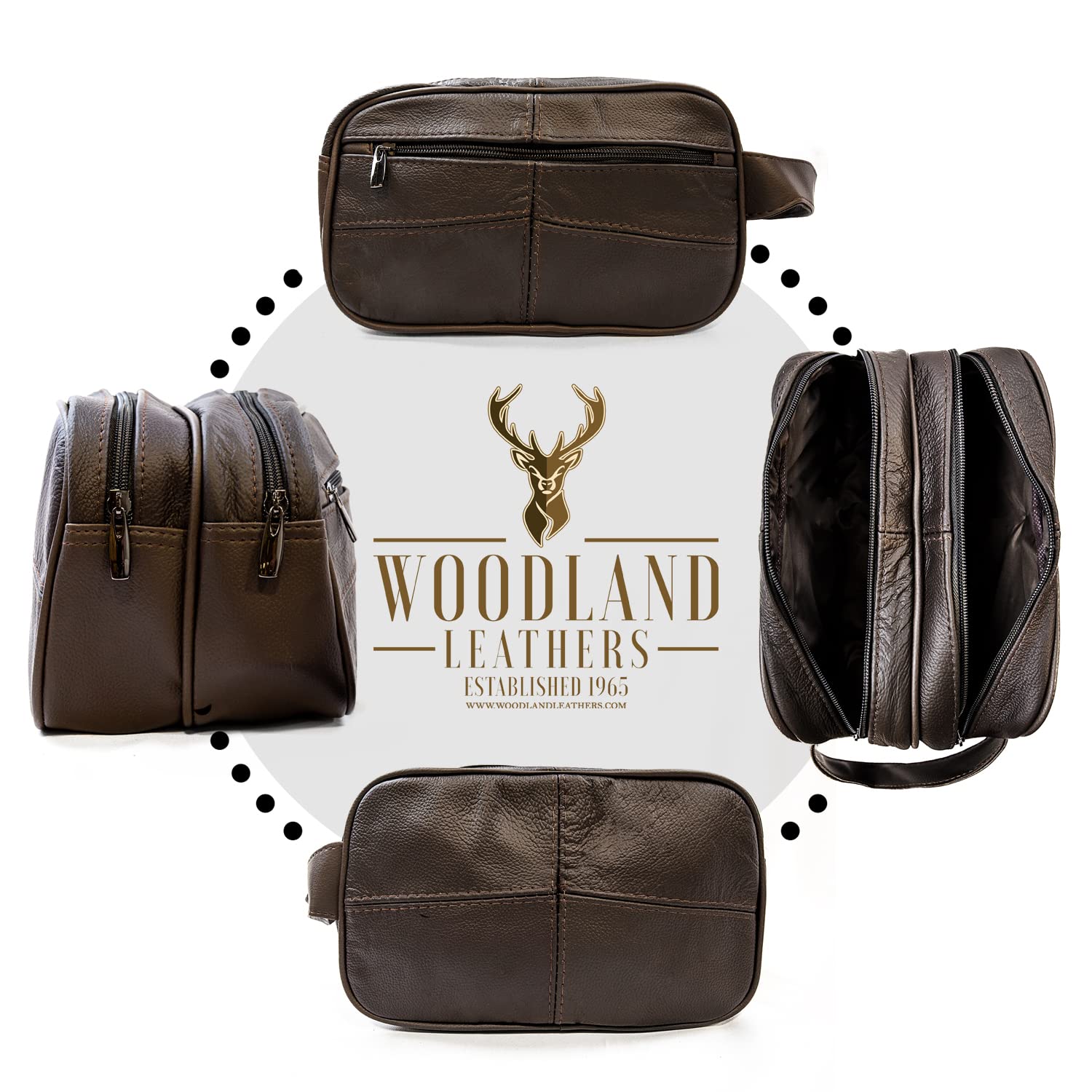 Trousse de toilette en cuir véritable pour homme de voyage - Trousse de rasage pour salle de bain, salle de sport, maquillage - Cadeau pour homme et femme, marron