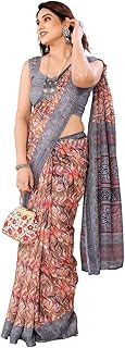 RAJESHWAR FASHION WITH RF Women's Kota Doria Floral Print Fancy Sarees For Girls With Blouse Piece,Saree Length-5.50 Mtr,Blouse Length-0.8 Mtr(Tulsi)