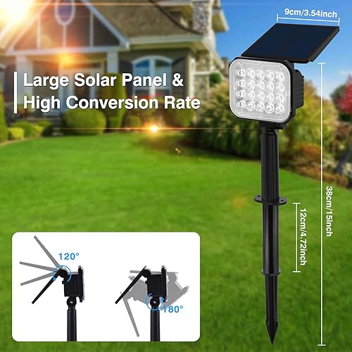 Miniatura 5 de T-SUNUS Focos solares para paisaje, luces solares impermeables IP65, 2 en 1, luz solar para exteriores, para patio, jardín, entrada, porche,