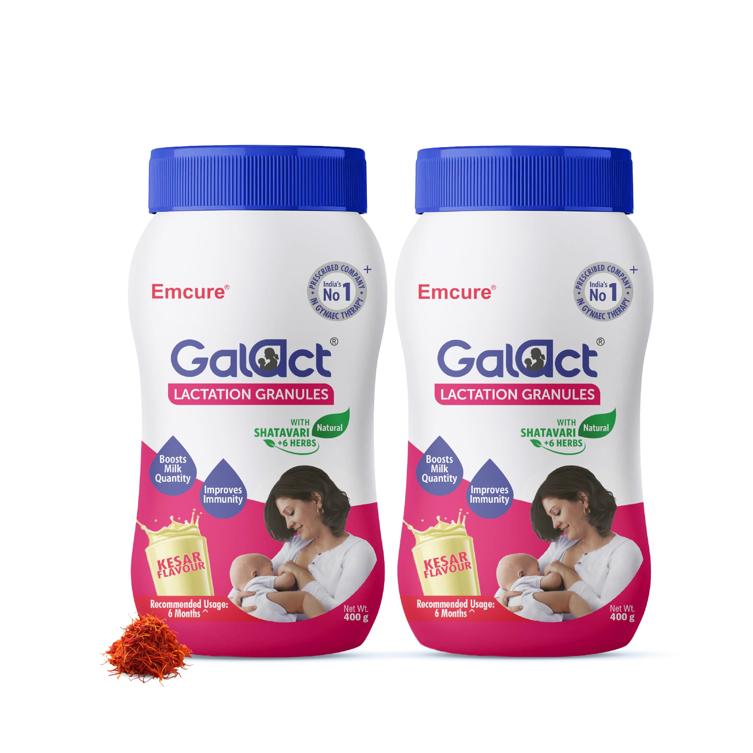 Galact Lactation Granules 400g x 2 for Breastfeeding Mothers | 4X Breast Milk Boost | Clinically Tested Lactation Supplement | Shatavari & 6 Herbs | Boost Immunity | Kesar Flavour | 40 Days Pack