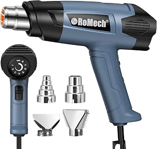 Heat Gun 1500W Variable Temperature Control with 2 Air Volume Setting Heavy Duty Hot Air Gun Kit 120°F~1200°F (50°C~650°C) with 4 Nozzles for Crafts Shrink Wrap (Blue)