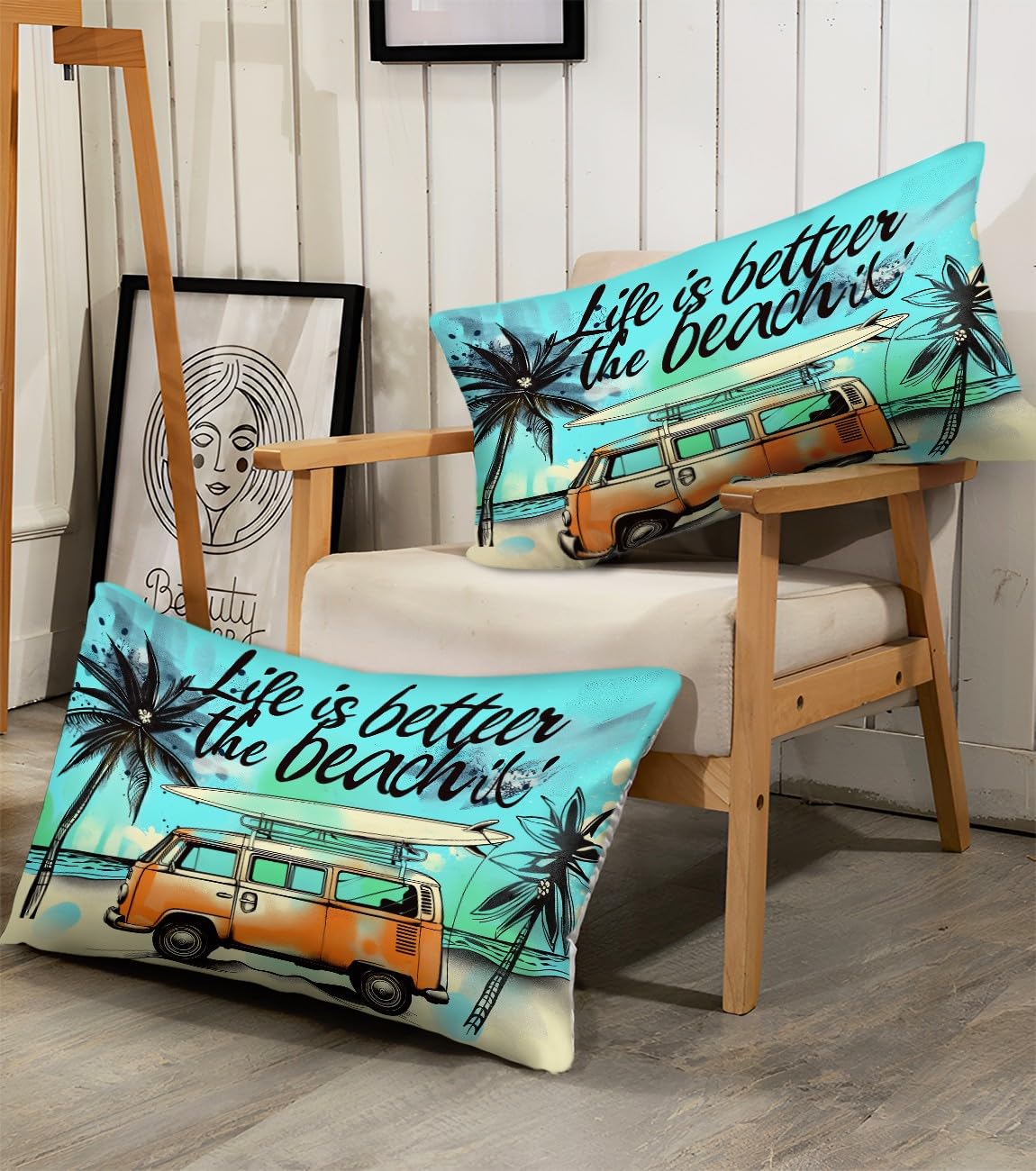 Housse de Couette 200 x 200 cm - Parure de Lit 2 Personnes Van de Plage Cocotiers, Ultra Douce et Respirante, Linge de Lit Coloré avec Fermeture Éclair, Inclut 2 Taies d'oreiller 65 x 65 cm