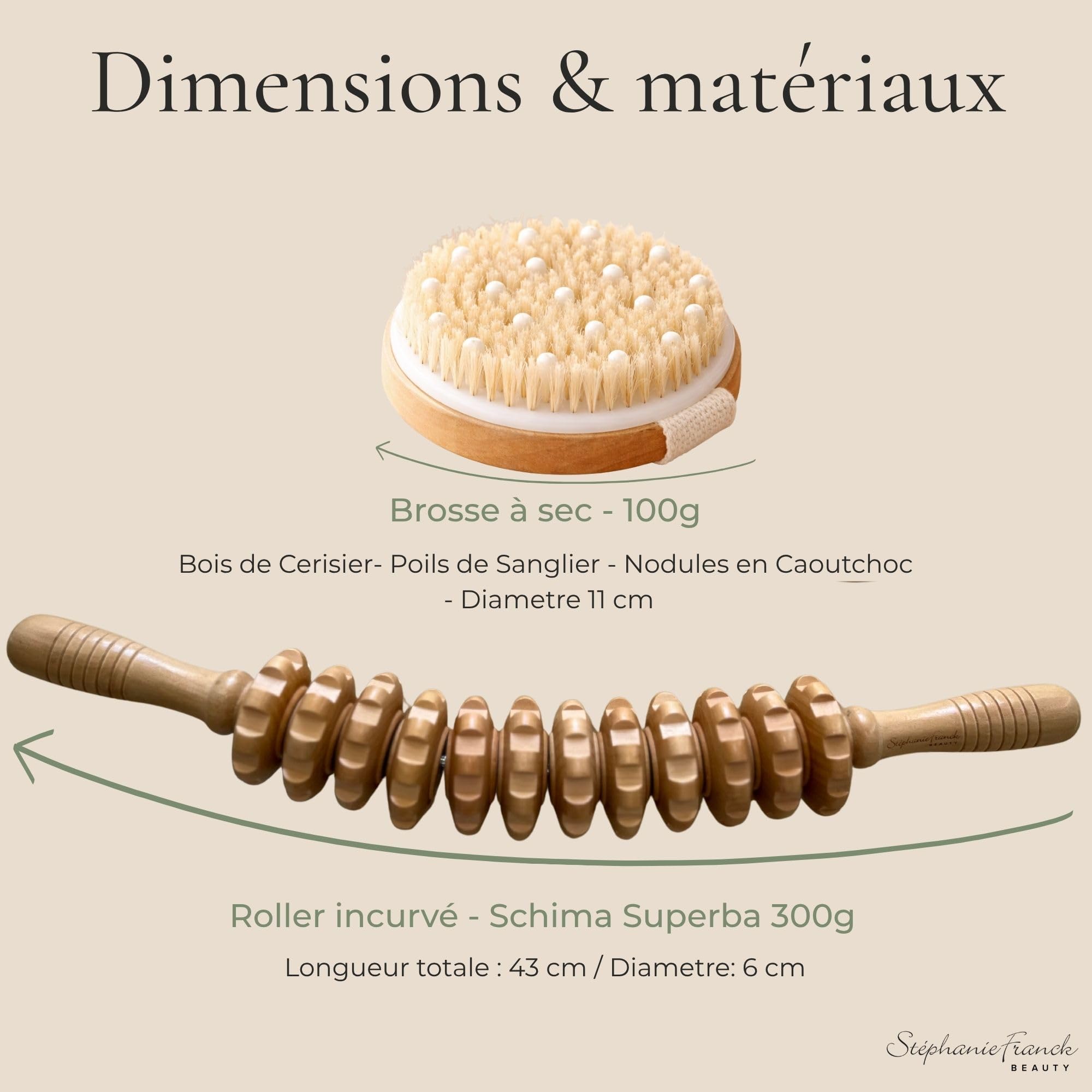 Set Maderothérapie Corps, Rouleau & Brosse à Sec | Routine corps 2-en-1 : massage manuel et brossage à sec