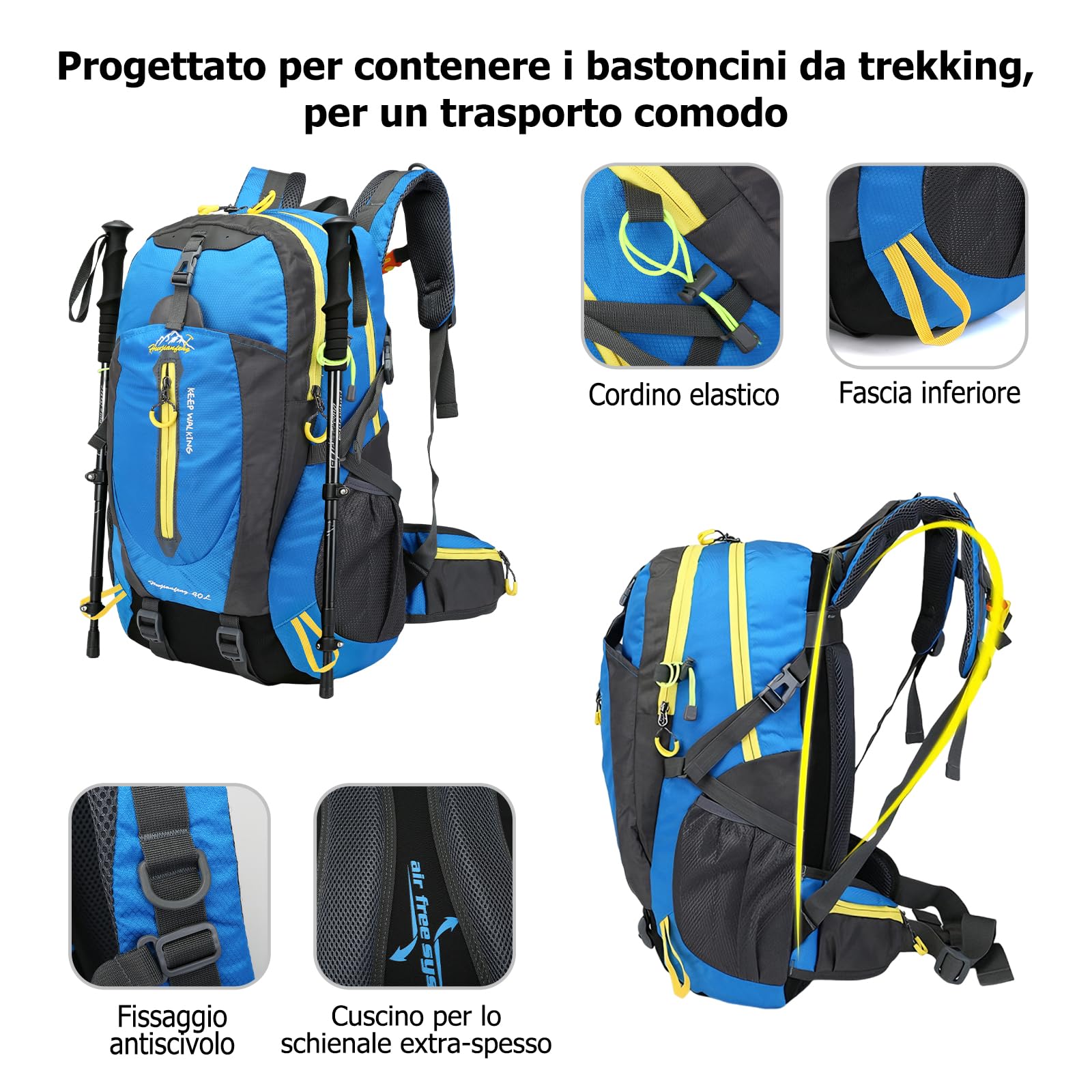 Zaino da Escursionismo 40L Zaino Giornaliero Traspirante Zaini Outdoor Impermeabile Backpack Resistente in Nylon per Campeggio Viaggi Rosso