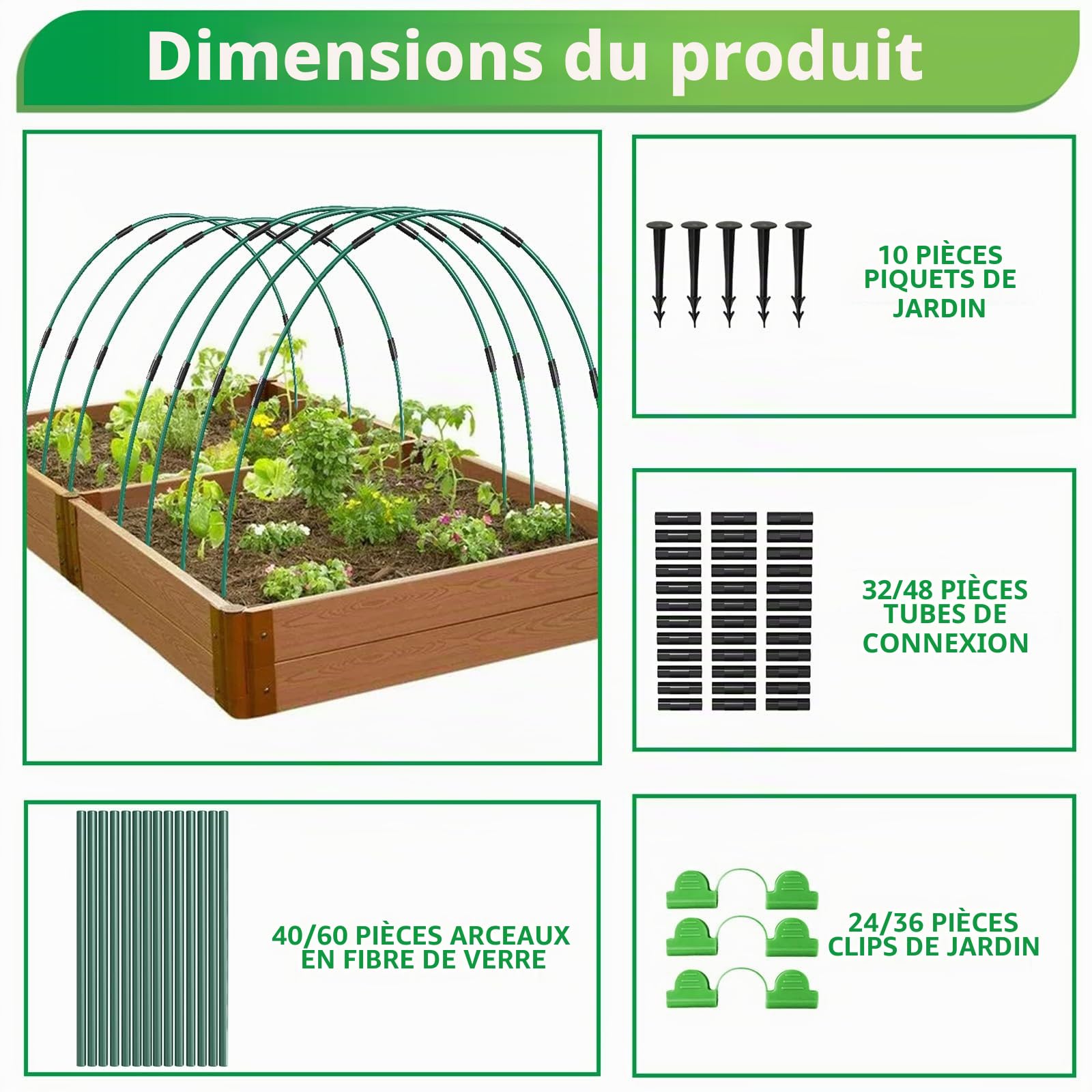 60 Pièces Arceau pour Serre Tunnel, 41CM Support d'arceaux de Jardin Ajustable en Fibre de Verre antirouille, Kit De Maison De Cerceau De Jardin, Support de Plantes DIY, Piquets de Jardinage