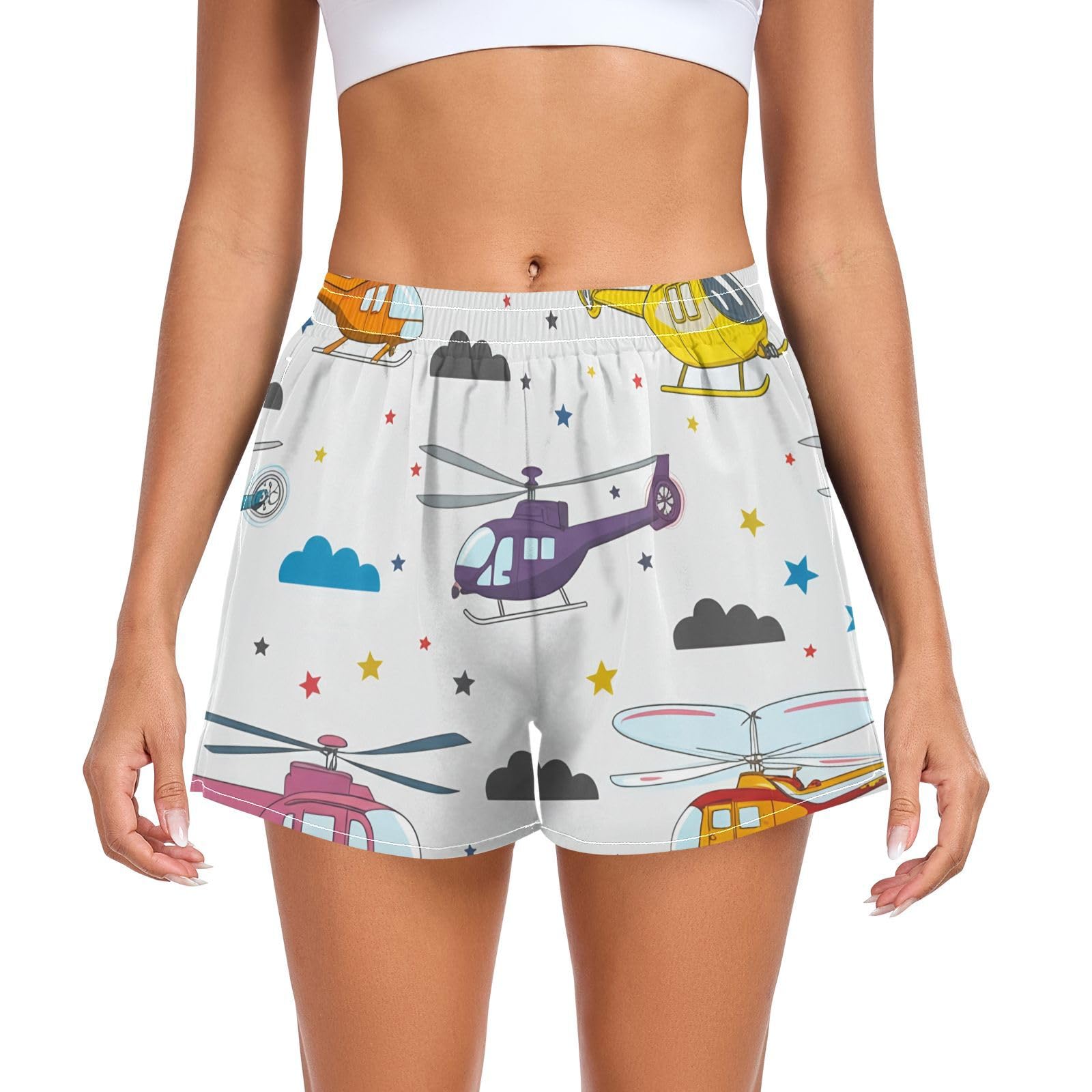 UMIRIKO Colorful Helicopters Women's Running Shorts with Pockets Sporty Workout Quick Dry Athletic Shorts L 202c1212