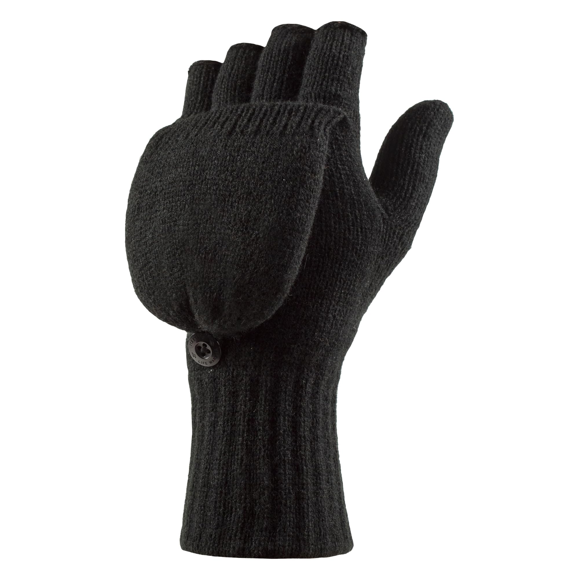 Heat Holders Unisex Thermal Converter Mittens Gloves with Fingerless Option in Black | Size: XS
