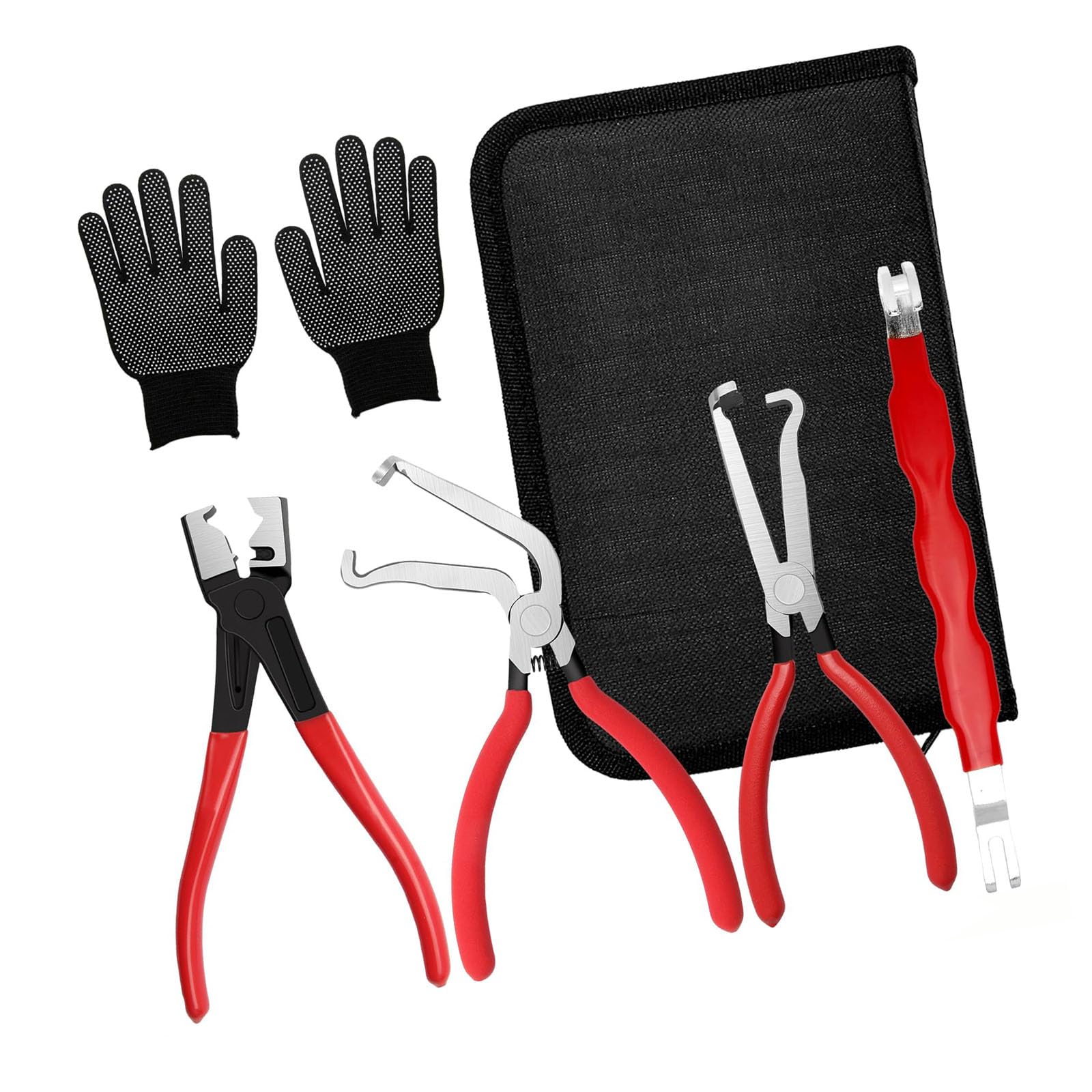 Kaeltsyn Red Of 5 Professional Automotive Electrical Disconnect Pliers Tool Set Including Protective Gloves For Safe Connectors Releases And Repair Work Fuels Injectors Tool