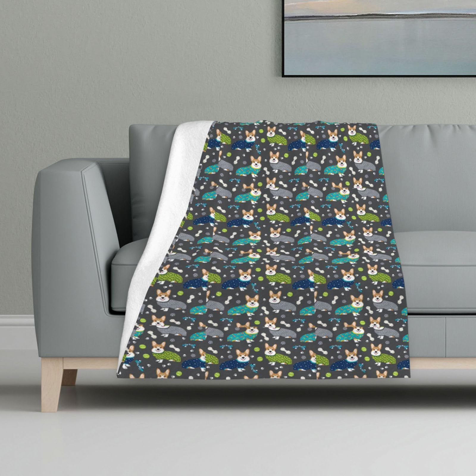 Couverture flanelle Corgi imprimée plaid chaud lit et canapé