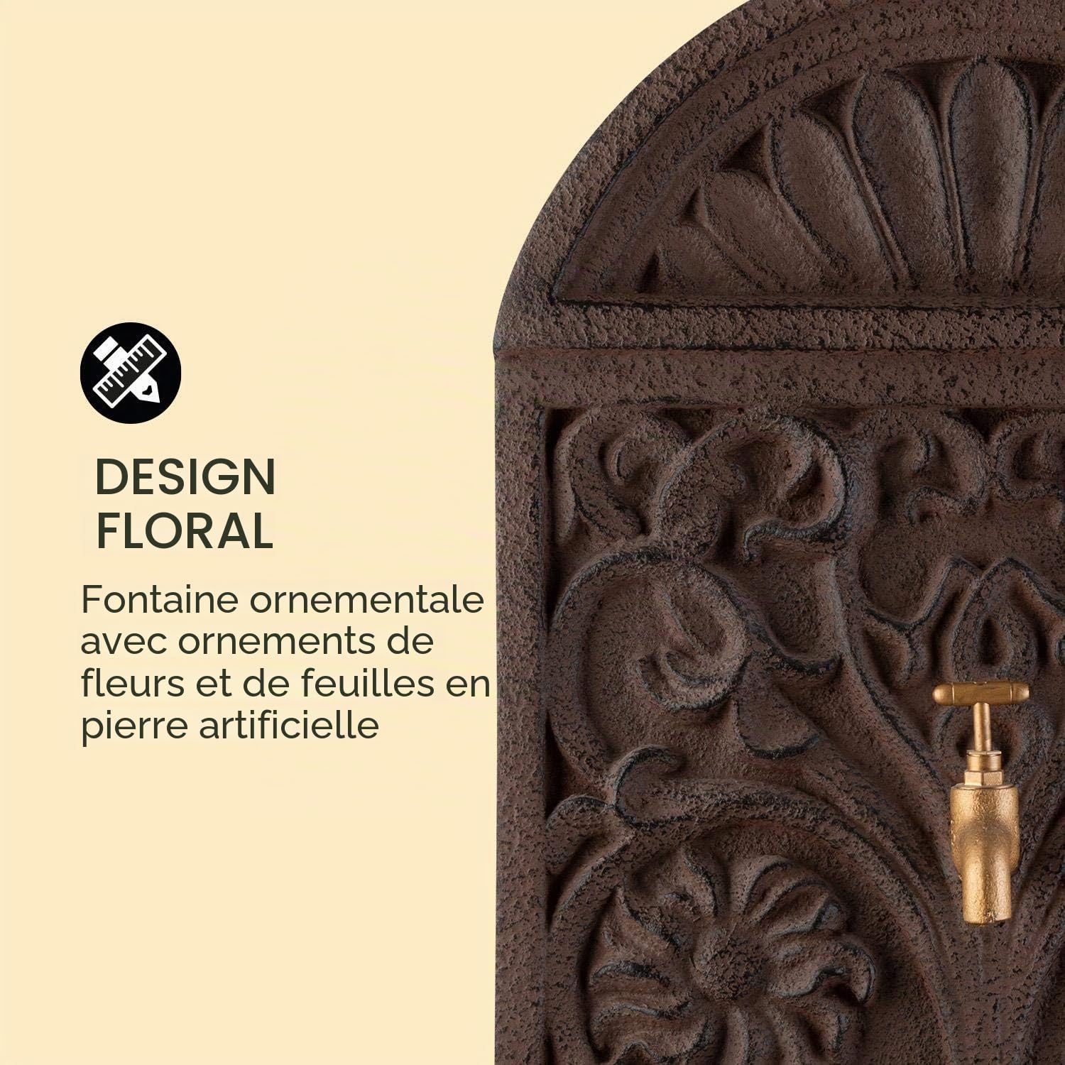 blumfeldt Blumquell - Fontaine de Jardin Solaire, décorative, éclairage LED: Blanc, pour l'extérieur, Motifs Floraux, Batterie, câble Extra Long 5m - Marron