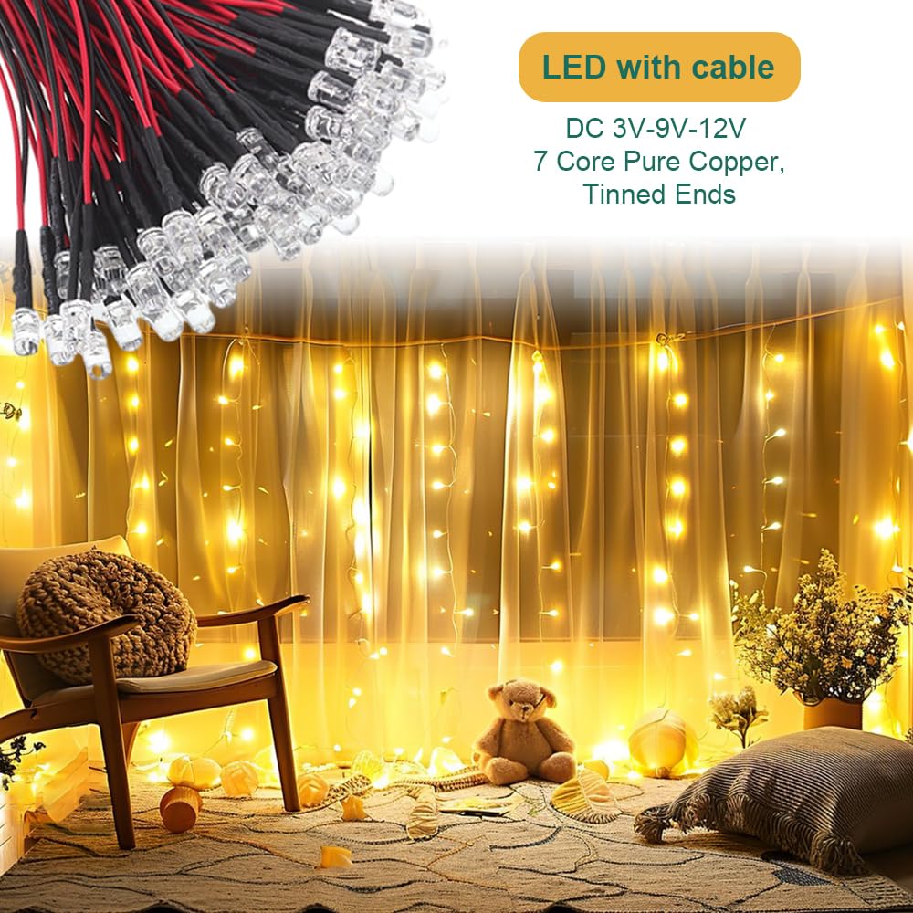 50 Pezzi Diodi LED 3mm Cablati - Luce Bianca Calda 5-12V, 0.06W Per Circuiti E Progetti Fai Da Te - Foto 4