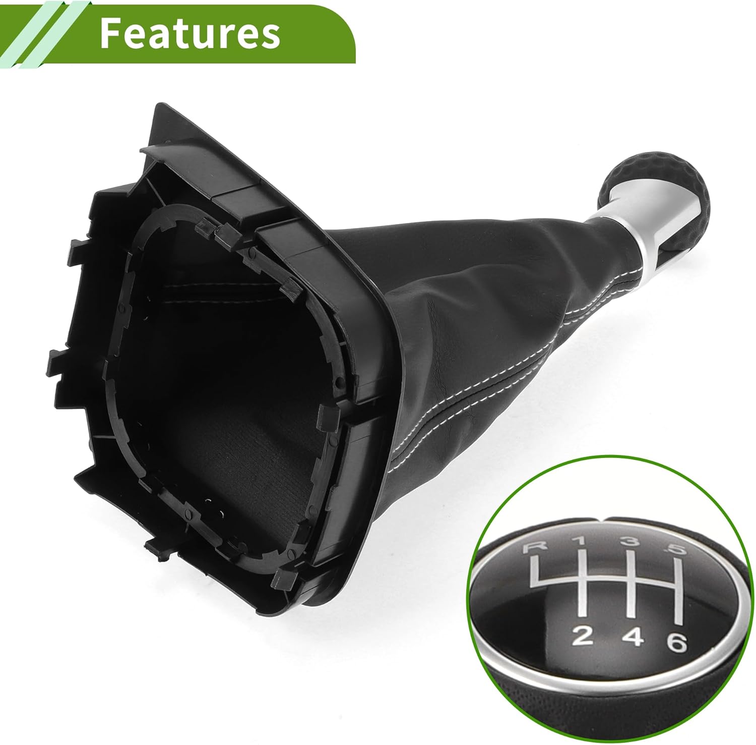 6 Speed Manual Gear Shifter Knob with Cover for VW Golf 5 MK5 GTI GTD R32 2004-2009 Plastic Faux Leather Gearbox Stick Shifter Lever Knob Black White