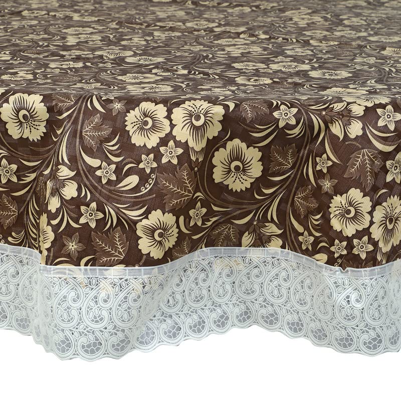 Image of Dakshya Industries Printed PVC Plastic Flowered 4 Seater Round Shape Table Cover (Size- 60 Inches Round)