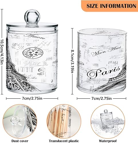 Miniatura 3 de Apothecary Tarros Organizador de almacenamiento de baño con tapa, dispensador de soporte Qtip de 14 onzas, recipiente de plástico transparente de la