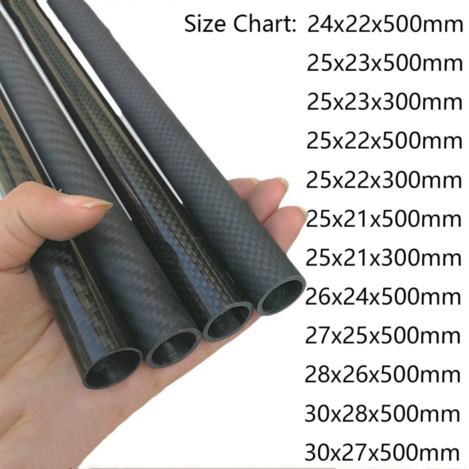 Rura z włókna węglowego, 2 szt. 3K, długość 500 mm, skośna błyszcząca, używana do latawców, samolotów zdalnie sterowanych, artykułów DIY (25 x 22 .)(24mmx22mmx2pcs)