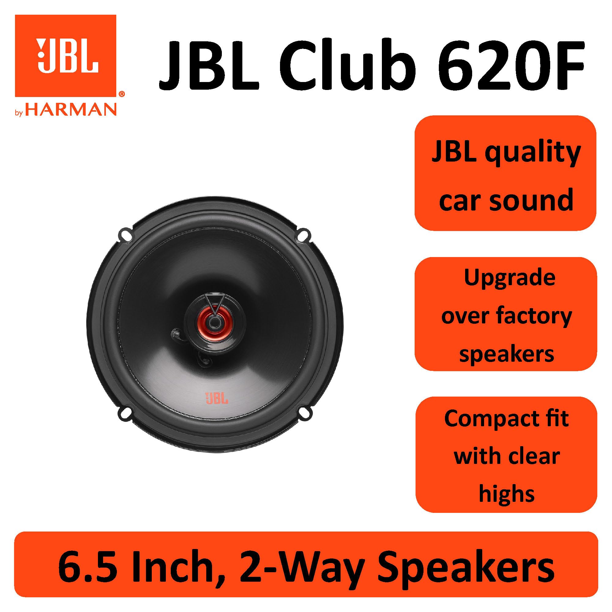 JBL Club 620F 2-Way Car Speaker Set by Harman Kardon - 180 Watt