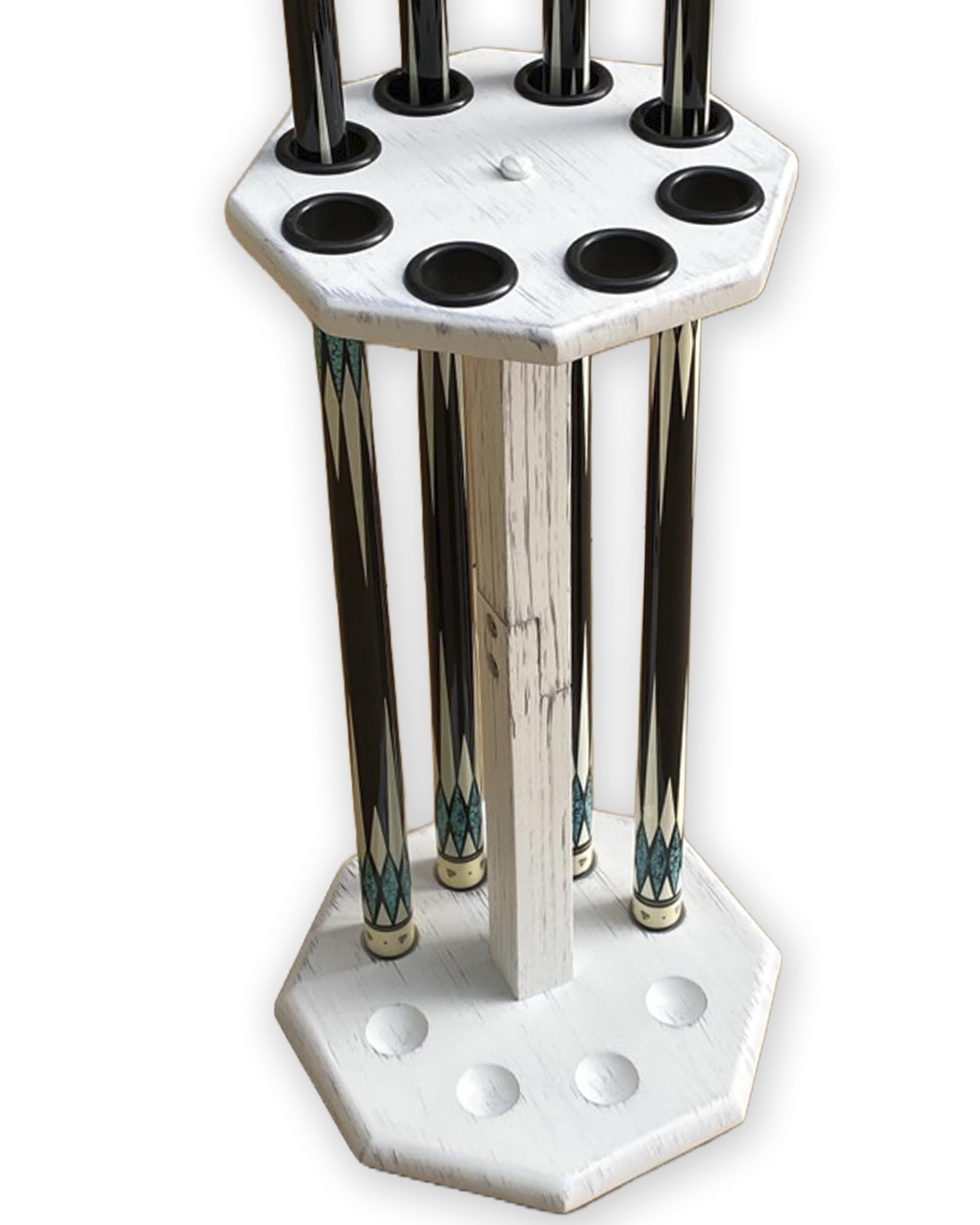 GACCO BILLIARDS Freestanding Billiard Cue Rack, Pool Table Accessories Hold 8 Cues, Pool Cue Stick Holder, Wooden Floor Stand Pool Cue Holder for Billiard Game Room (White)