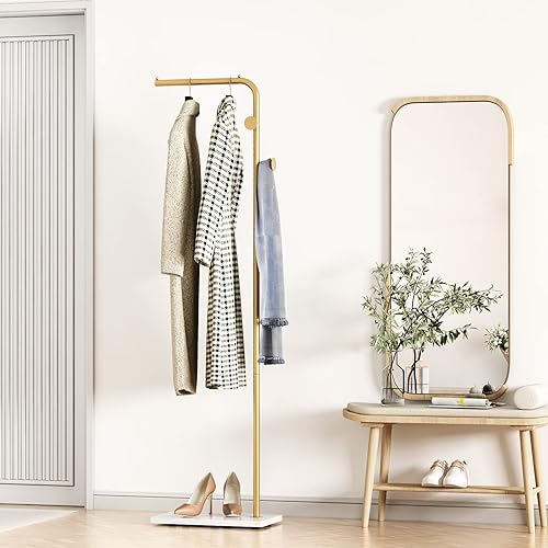 Perchero dorado independiente, perchero dorado con base de mármol natural, árbol con 3 ganchos, moderno perchero de 68 pulgadas para dormitorio,