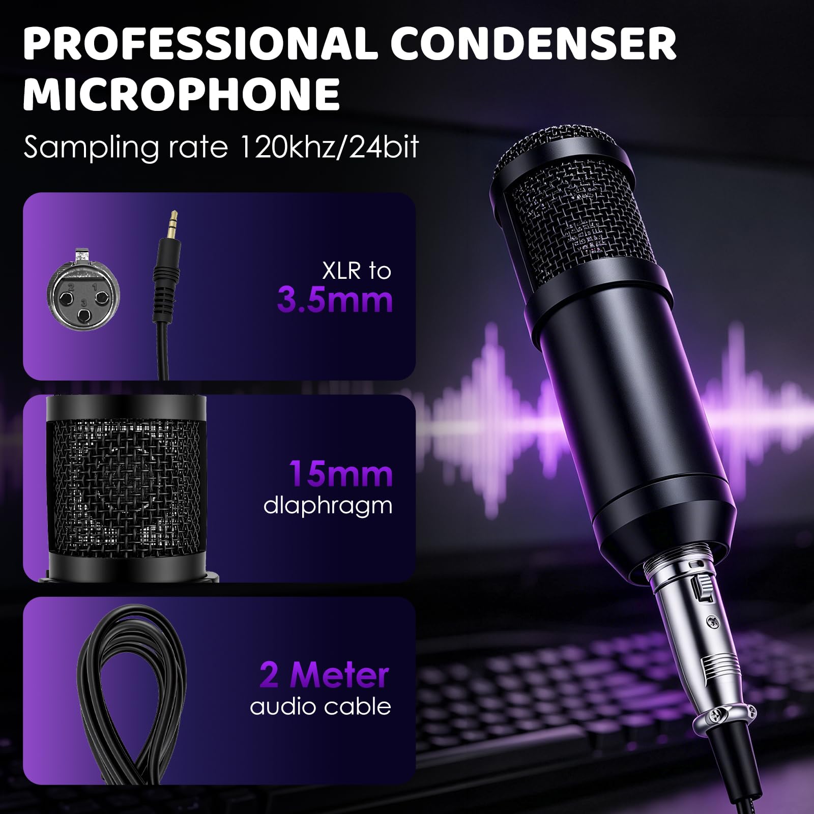 Kit de micrófono Podcast con interfaz de audio y tarjeta de sonido, micrófono condensador BM-800 para transmisión en vivo, canto, juegos y grabación, compatible con PC/portátil, YouTube/TikTok