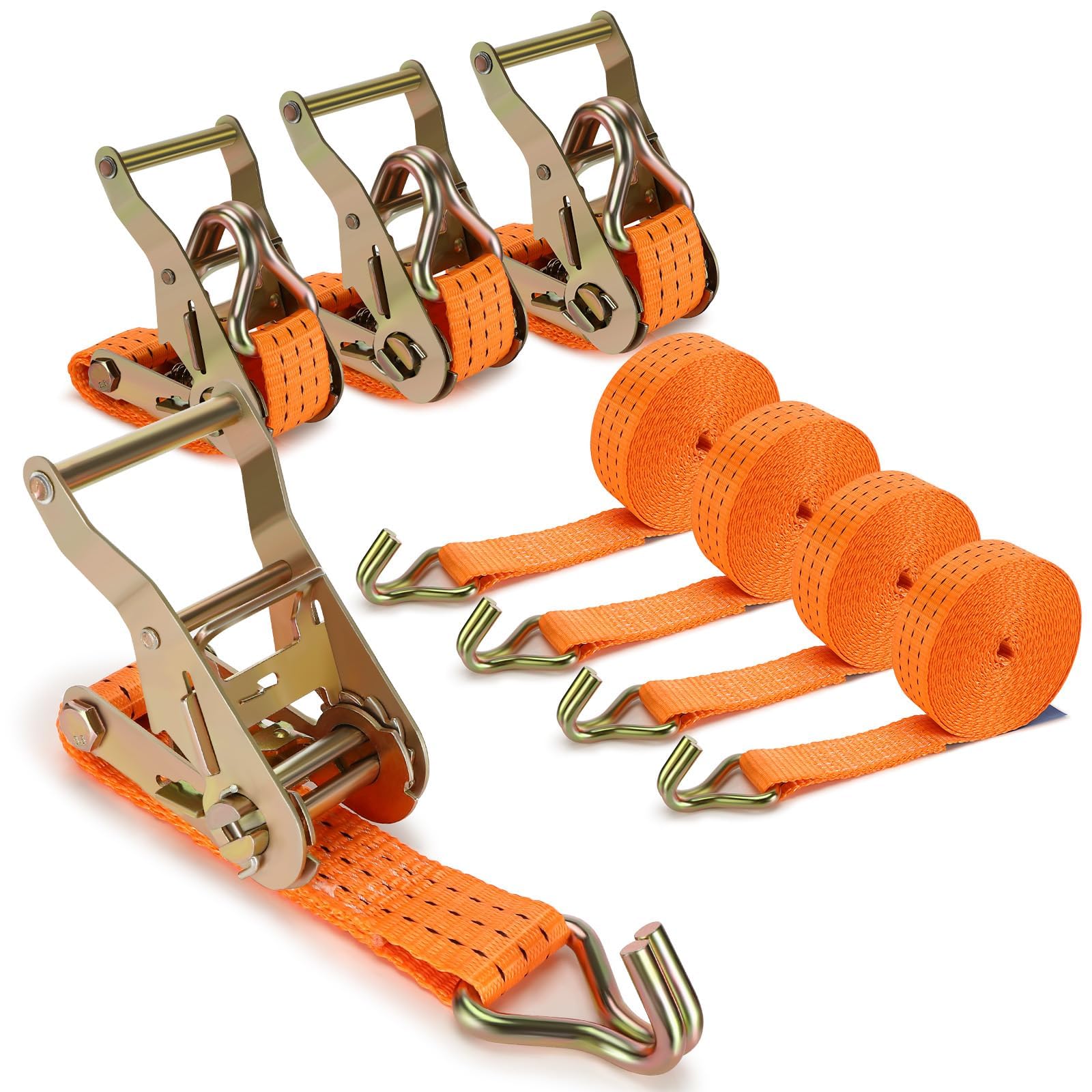 Zikenis 4 Pezzi Cinghie a Cricchetto, 4x2000KG Cinghia a Cricchetto, 6 m x 3.8 cm Cinghie di Fissaggio con Cricchetto e Gancio, Capacità di Carico 2000 KG, Cinghia Resistenti per Carichi Solidi