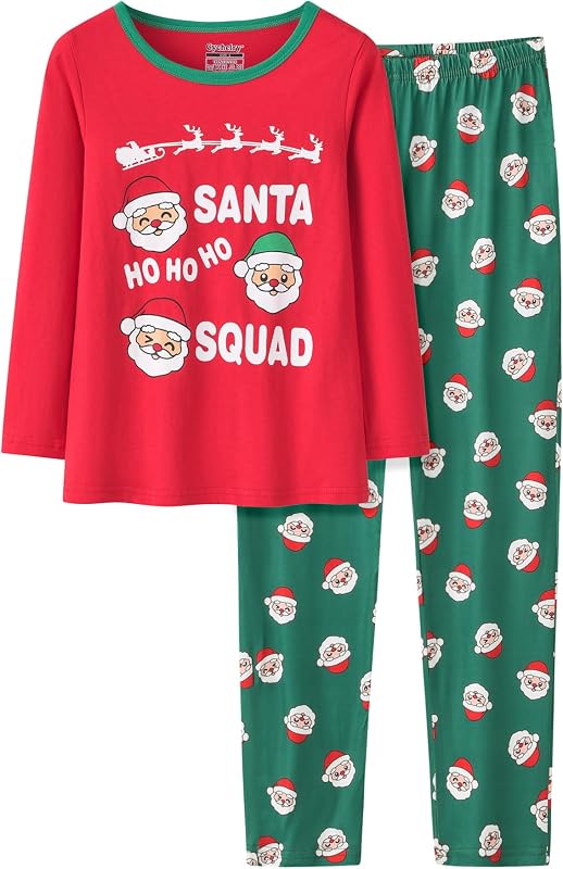 Conjunto de pijama infantil CYCHELRY com blusa de manga longa e calça, estampa natalina, 2 peças