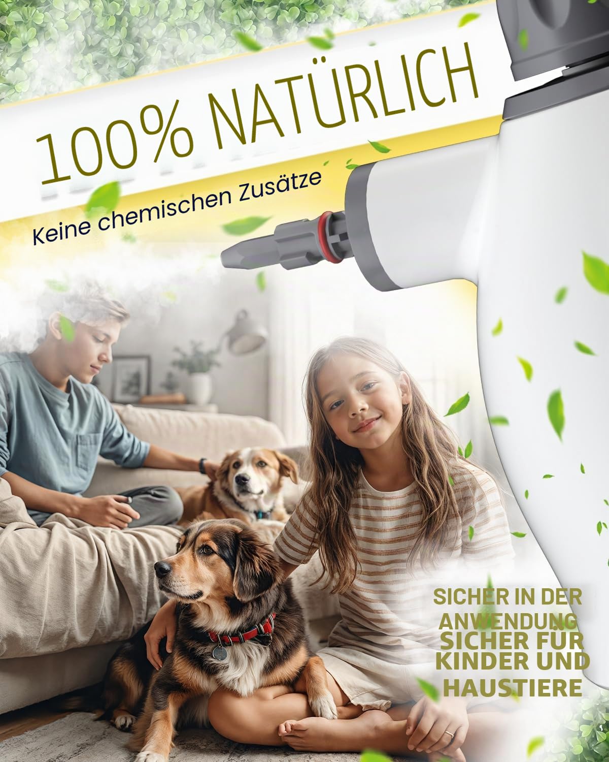Handdampfreiniger mit Sicherheitsverriegelung, 500 ml großer Tank und 19-teiligem Zubehör – Tiefenreinigung für Küche, Bad, Auto, Sofa – entfernt hartnäckigen Schmutz, desinfiziert Oberflächen (weiß)