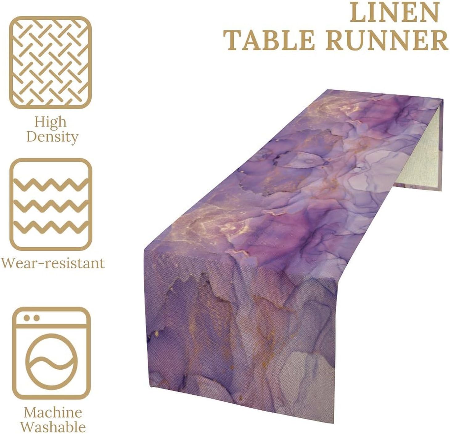 Purple Marble Table Runner,Dreamy Abstract Purple Gold Marble Cloud Texture Art Table Decor Table Top Dining Room Kitchen Wedding Party 13x60 in image 4