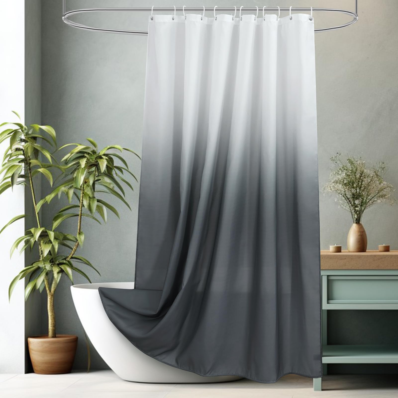AooHome Fabric Shower Curtains, Cloth Ombre Grey Shower Curtain Sets, Washable Fabric Gray and White Shower Curtain, Rustic Farmhouse Bathroom Shower Curtains, 72x72 Inches