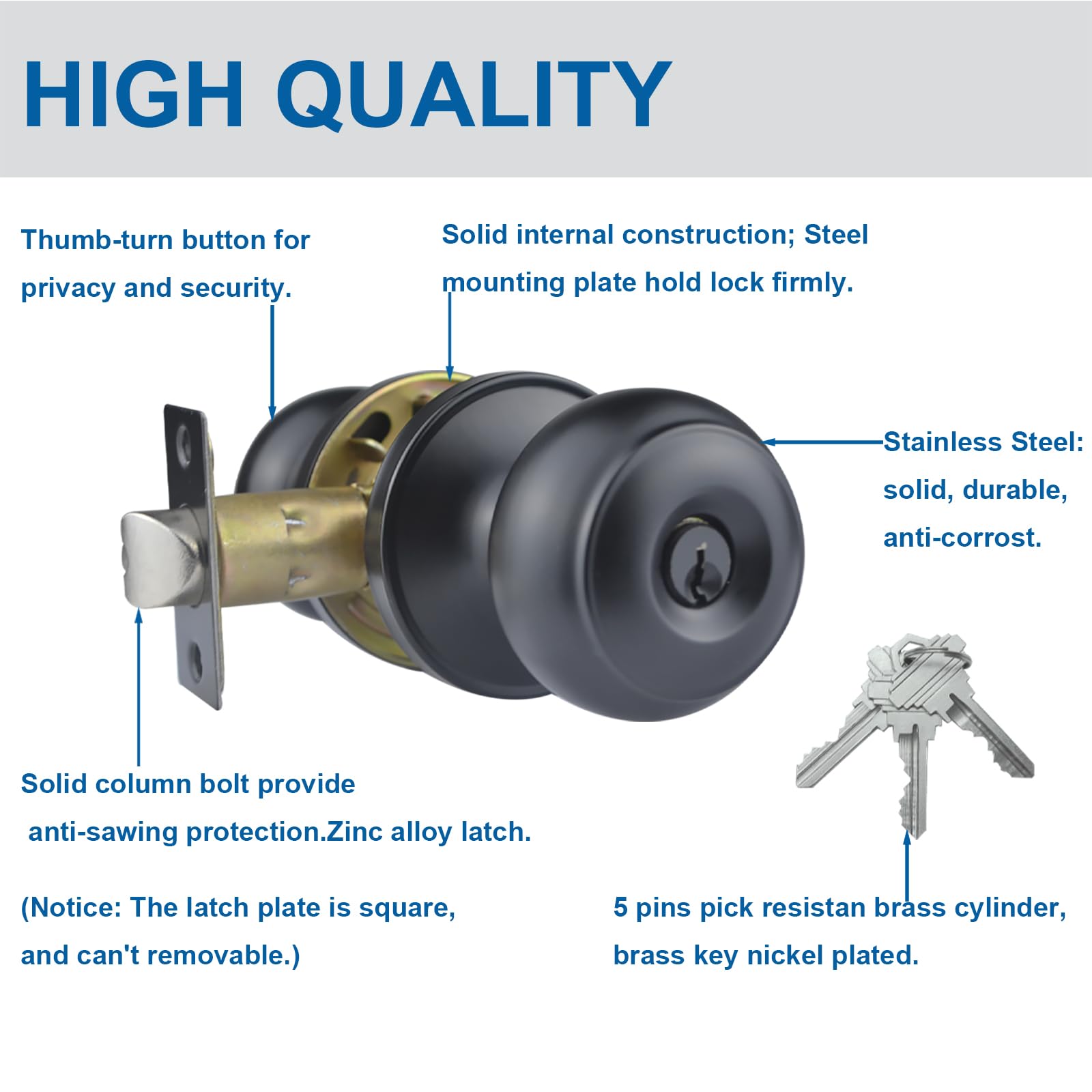 Gobrico 2 Pack Keyed-Alike Exterior Door Knobs With Key Matte - View #6