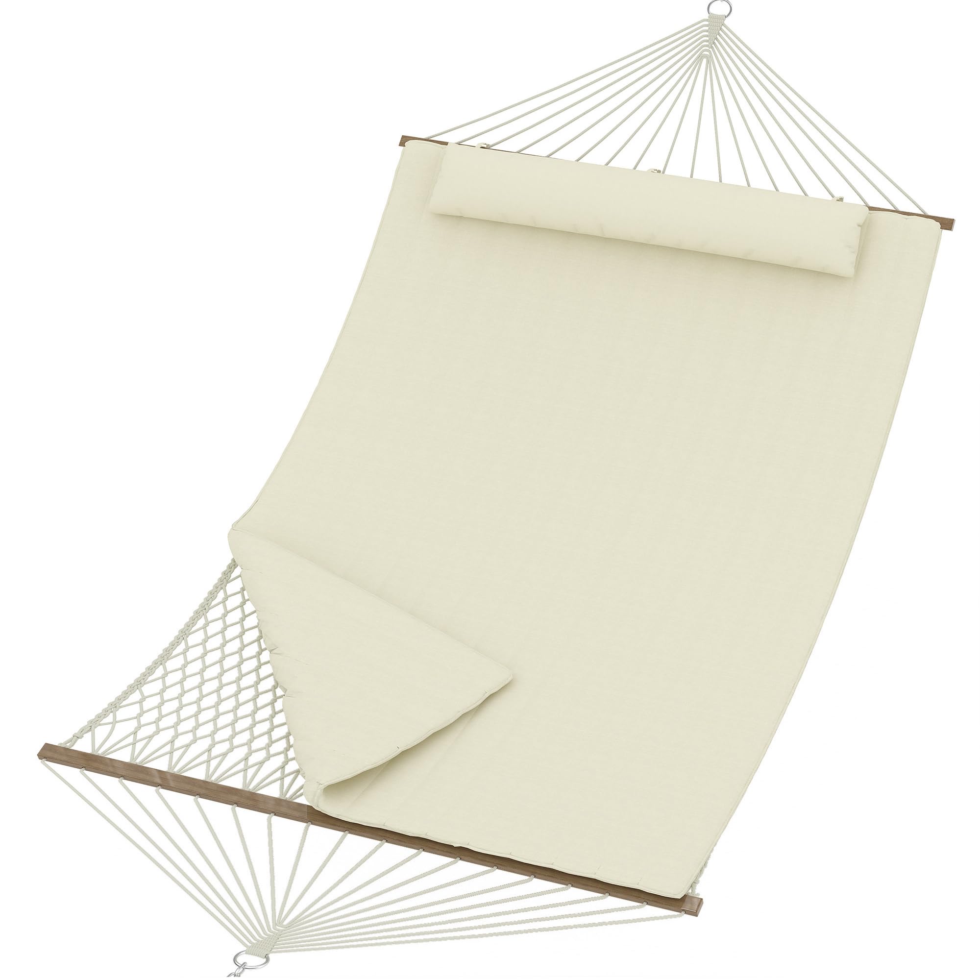 Aptliton Double Hammock, 12FT Quilted Outdoor Swing Bed for 2 People, Removable Ergonomic Pillow, Heavy Duty 450 Lbs for Patio, Garden, Backyard, Beige