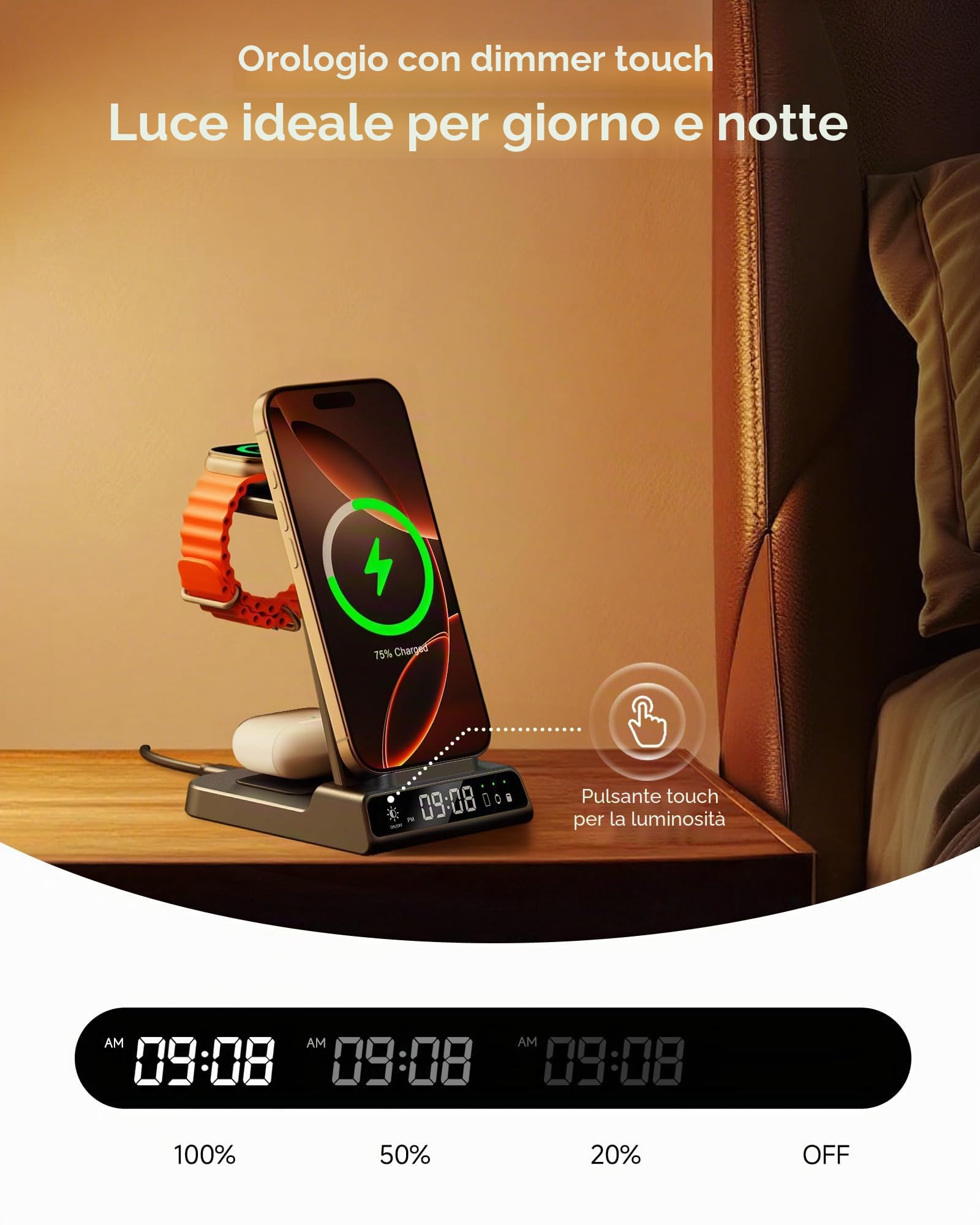 Caricatore Wireless 3-in-1 per iPhone Air/17/16/15/14/13/12, per Apple Watch Ultra 3/11/10/9/8/7/SE 3 e AirPods/Pro/4/3, SwanScout C02A