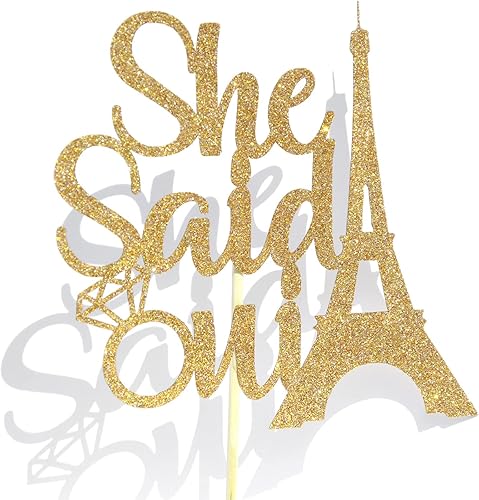 Miniatura 7 de She Said Oui - Decoración para tartas, decoración de despedida de soltera temática de París, decoración de pastel con purpurina dorada