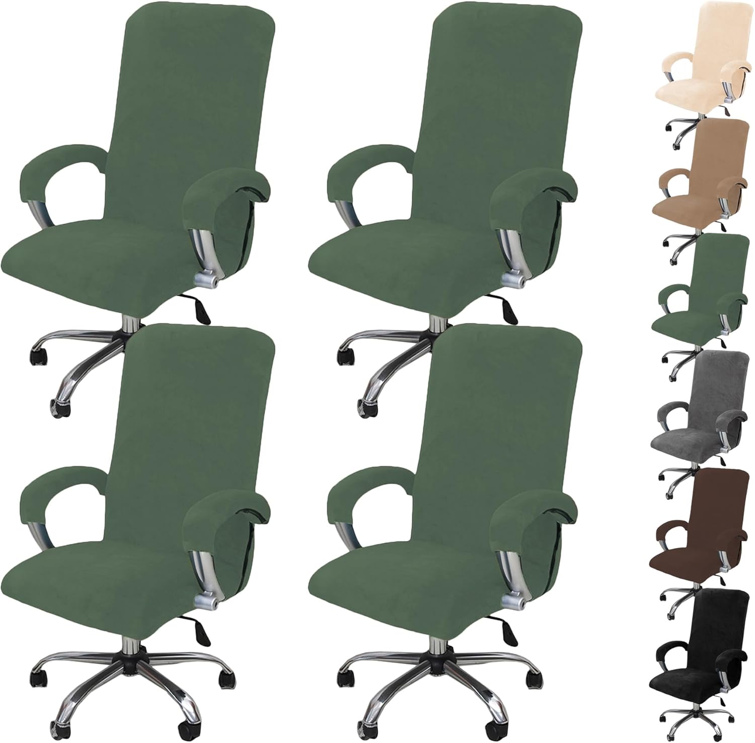 Thickened Computer Chair Cover Set of 1/2/4/6 Velvet Fabric Stretchable Office Chair Seat Covers Universal Swivel Rotating Chair Slipcover Gaming Chair Protector Cover with Zipper,Brown 2pcs,X