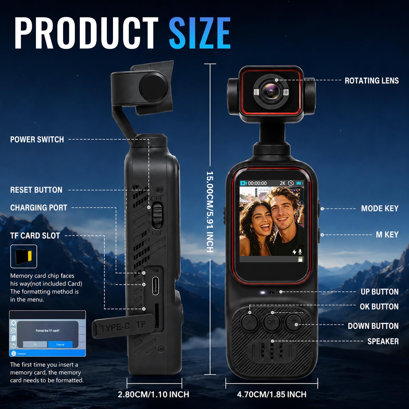 NHOPEEW 2K Vlog Camera con Display da 2 Pollici, POV Wi-Fi Pocket Camera