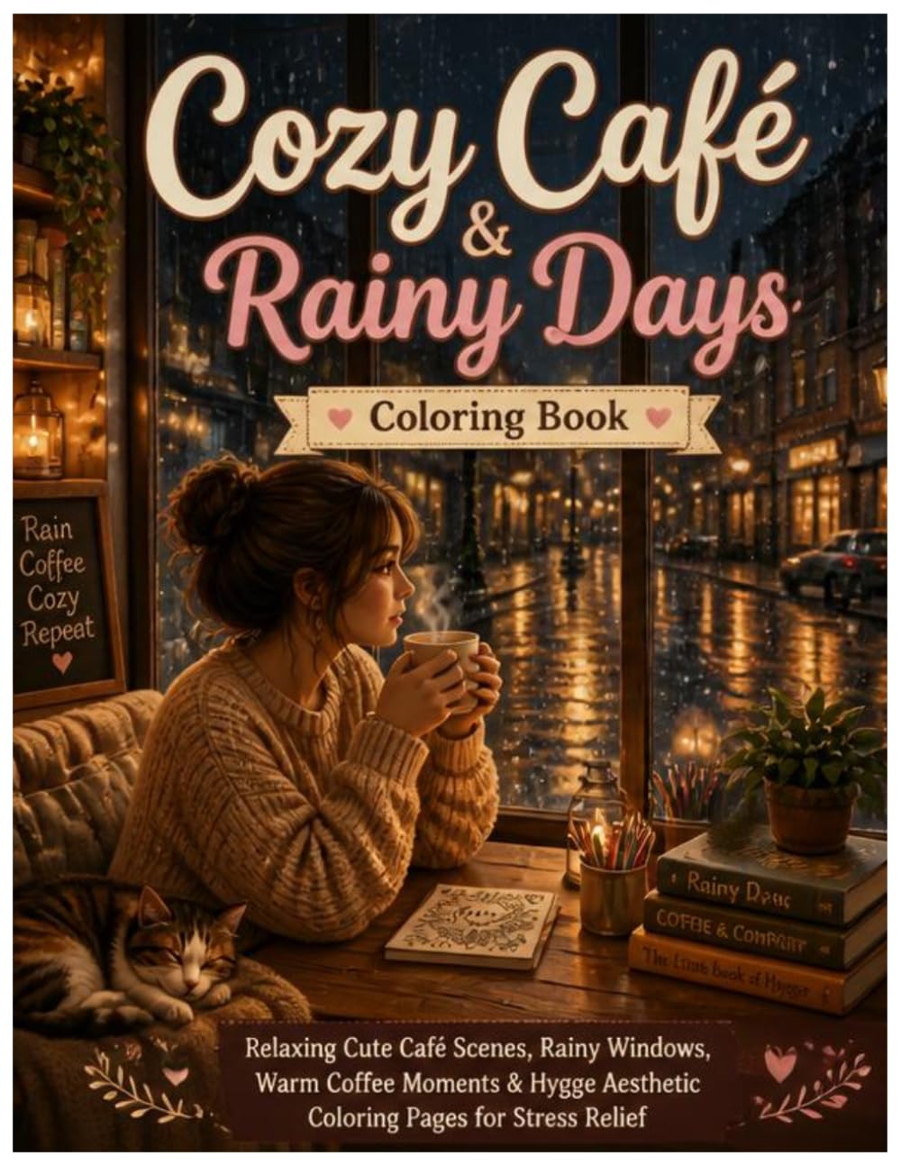 Cozy Café & Rainy Days Coloring Book: Relaxing Cute Café Scenes, Rainy Windows, Warm Coffee Moments and Hygge Aesthetic Coloring Pages for Stress Relief and Mindfulness